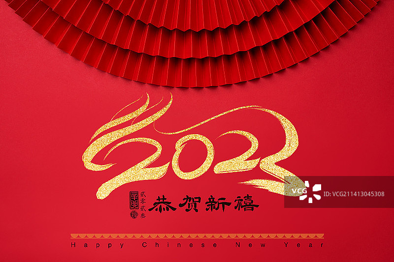 兔年春节海报,折扇,红色背景图片素材
