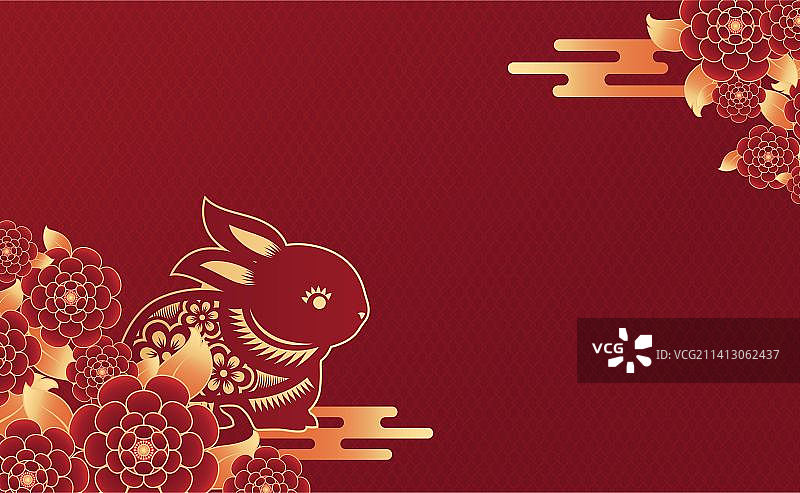 剪纸兔传统花卉贺图图片素材