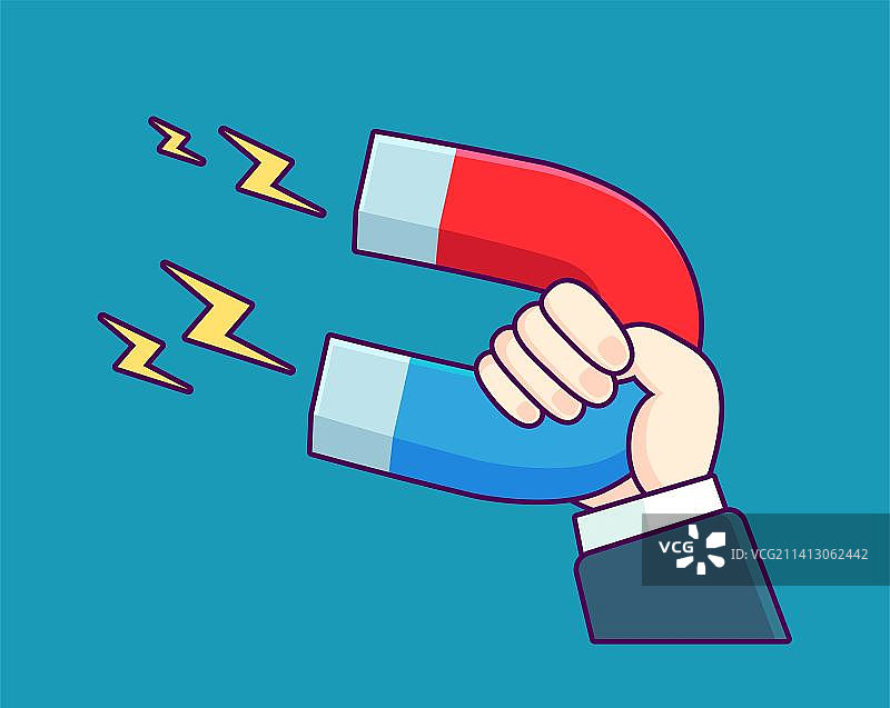 手拿红蓝磁铁卡通插画图片素材