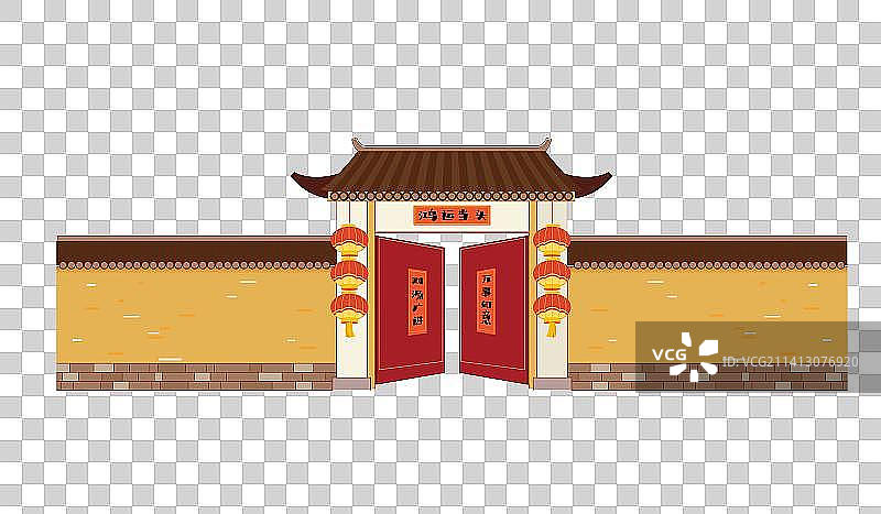 传统建筑平房农家院插画图片素材