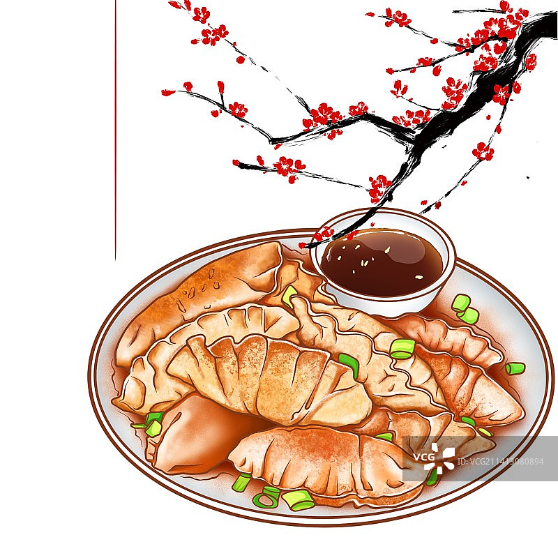 美食立冬饺子蘸料梅花冬至食饺插画图片素材