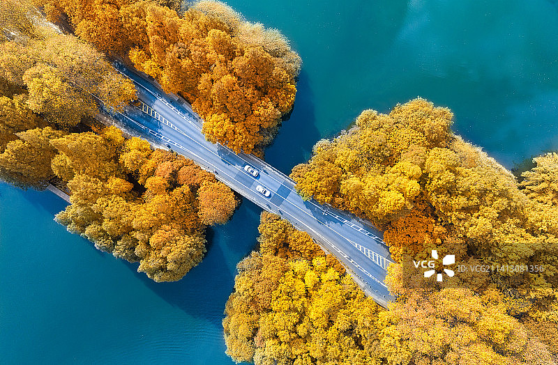 杭州西湖景点秋色航拍图片素材