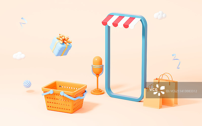 手机直播与网购主题3D渲染图片素材