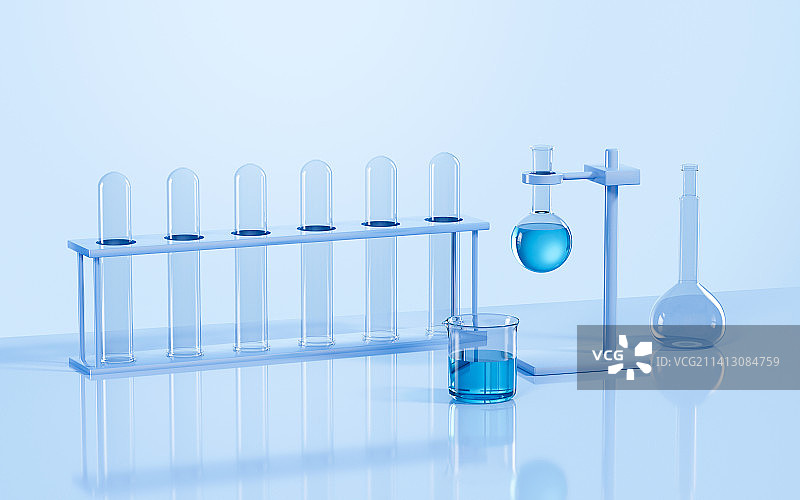 试管与化学实验器材3D渲染图片素材