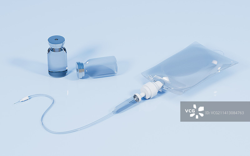 输液袋与安瓿瓶医药概念3D渲染图片素材