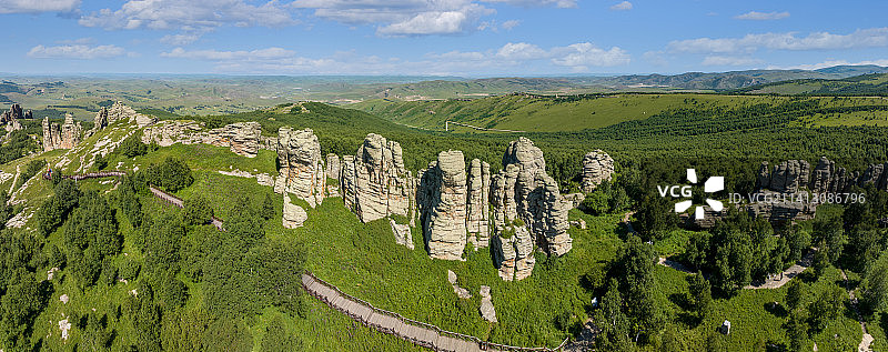 中国内蒙古赤峰克什克腾石阵草原石林景区航拍图片素材