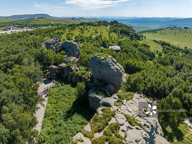 中国内蒙古赤峰克什克腾石阵草原石林景区航拍图片素材
