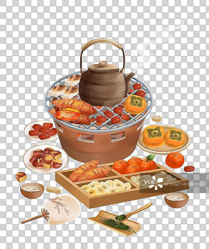 围炉煮茶吃小食插画元素图片素材