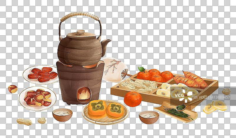 围炉煮茶吃小食插画元素图片素材