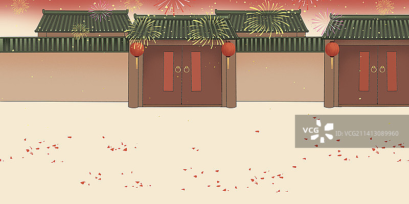 除夕新年热闹大街恭贺新禧庆祝插画背景图片素材