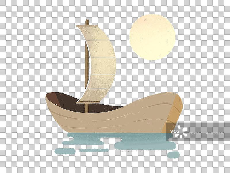 圆月帆船插画元素图片素材