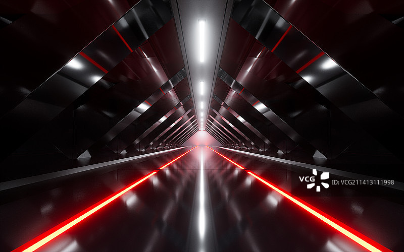 霓虹发光线条与隧道空间3D渲染图片素材