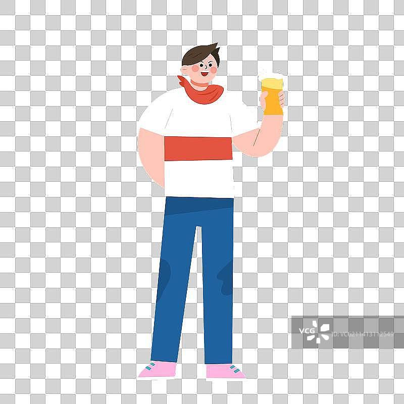 男孩喝啤酒庆祝比赛节日人物插画元素图片素材