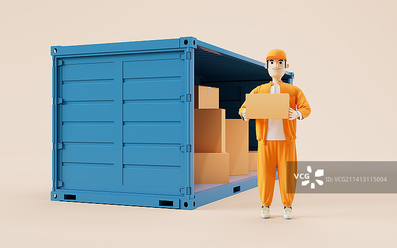 工业集装箱物流运输3D渲染图片素材