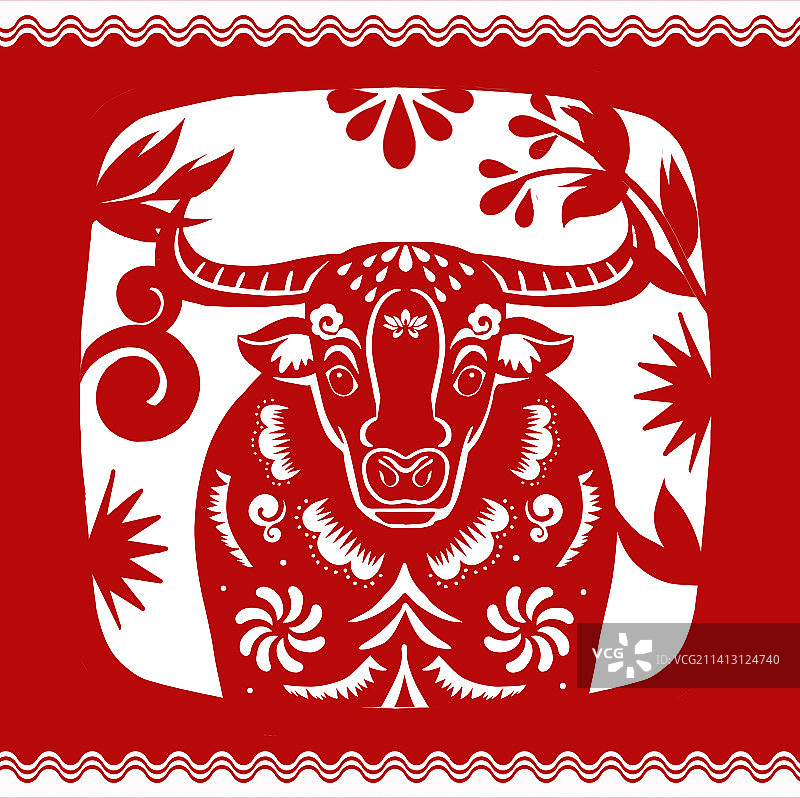 剪纸红色窗花十二生肖图片素材