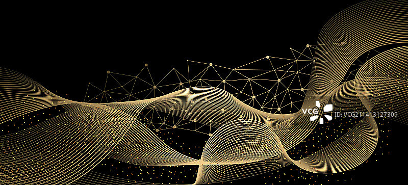 黑色背景金色线条科技感大数据矢量背景海报图片素材