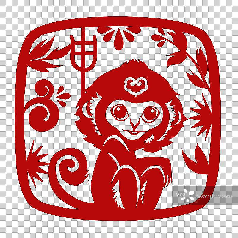 十二生肖剪纸风红色系窗花方形印章素材图片素材