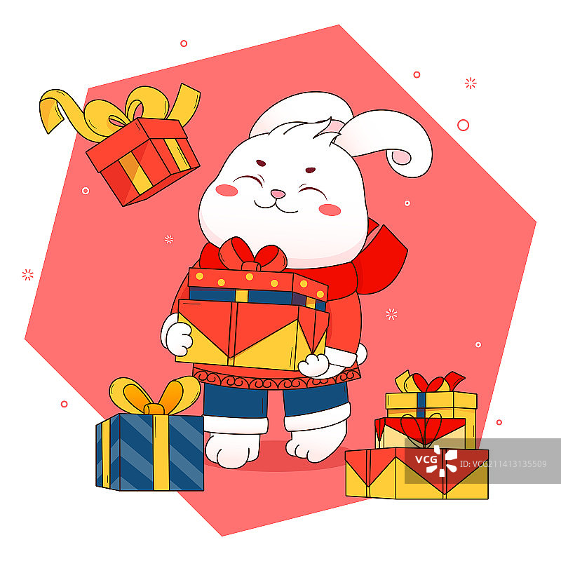 可爱的兔子抱着礼盒礼物矢量卡通插画图片素材