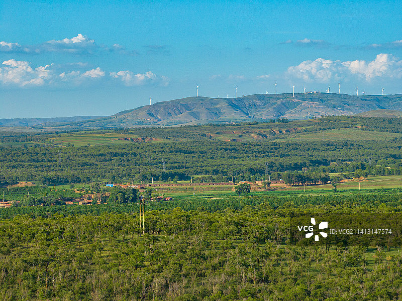 航拍山西右玉绿水青山图片素材
