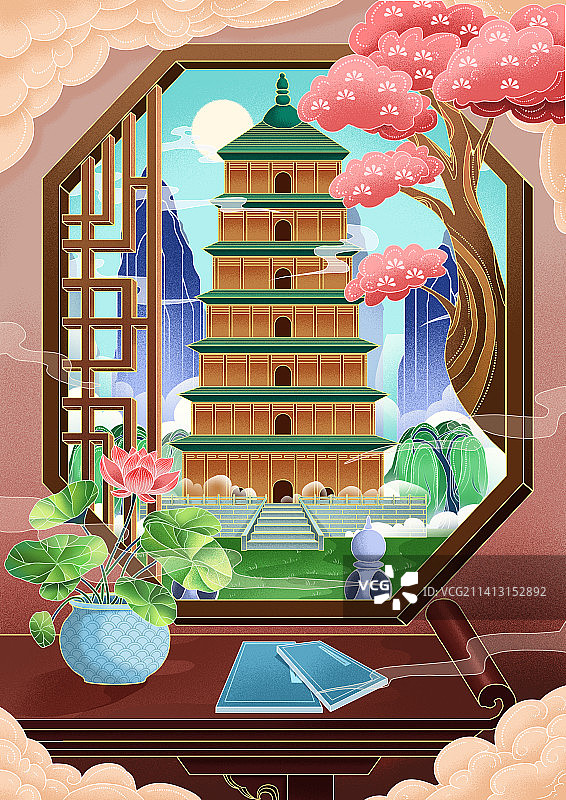 窗前的大雁塔图片素材