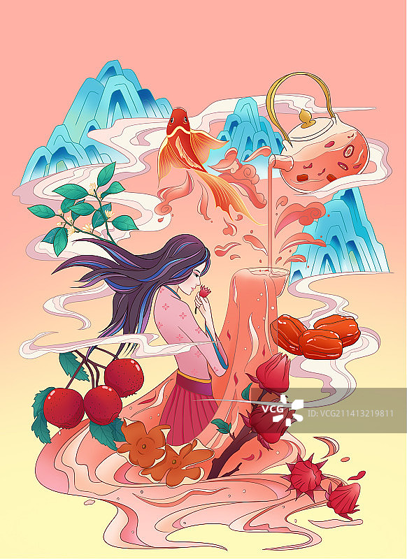 新中式风格茶叶包装设计花果茶图片素材