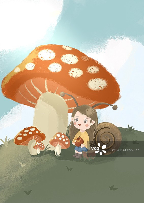 蘑菇下的小蜗牛图片素材