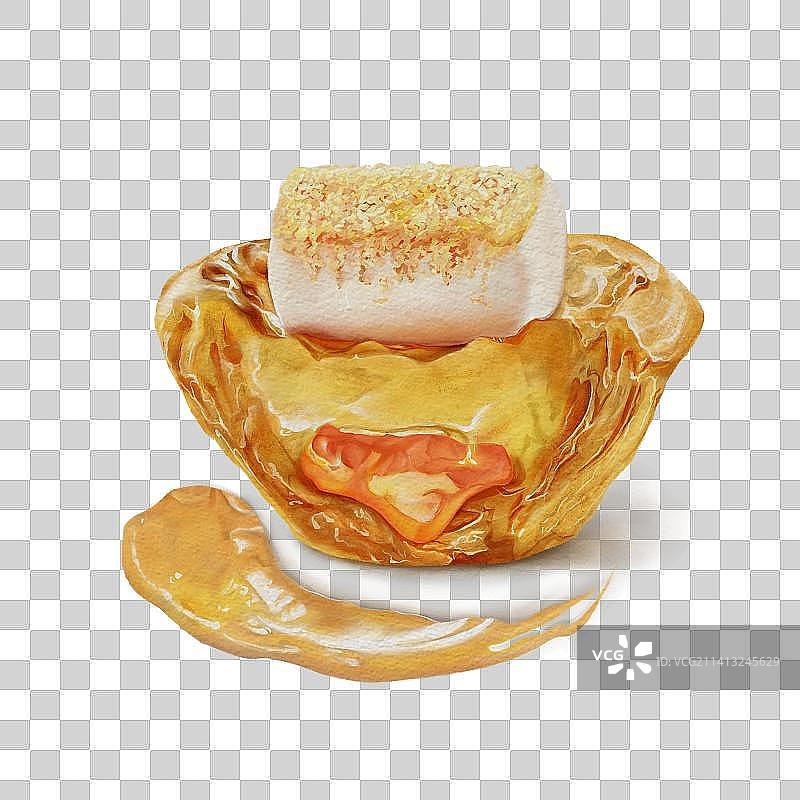 手绘水彩咸蛋黄云朵蛋挞图片素材