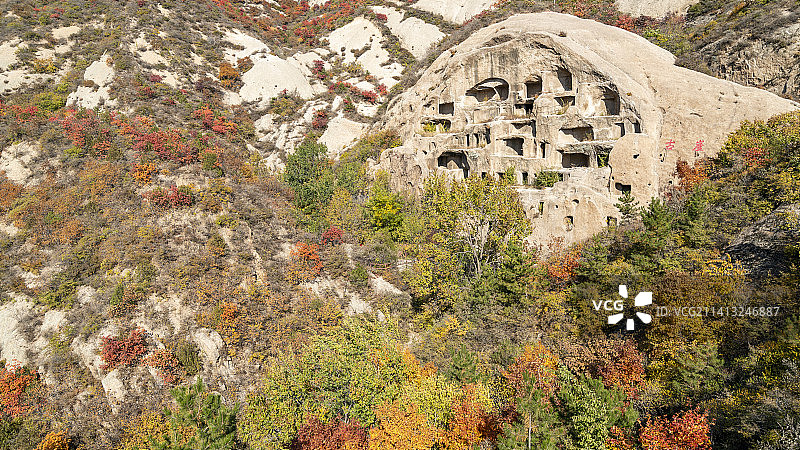 古崖居石窟秋天风景图片素材