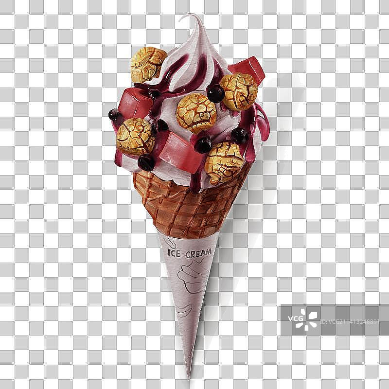 手绘水彩蓝莓珍珠冰激凌图片素材