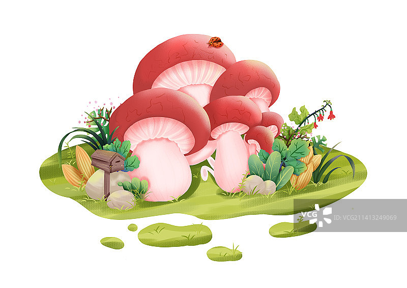 植物蘑菇场景小兔子捉迷藏图片素材