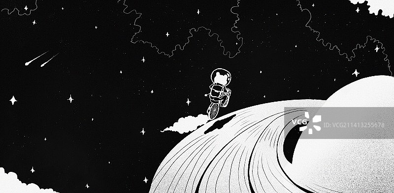 小熊宇航员在太空骑自行车旅行图片素材