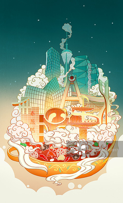 国风成都城市地标建筑插画图片素材