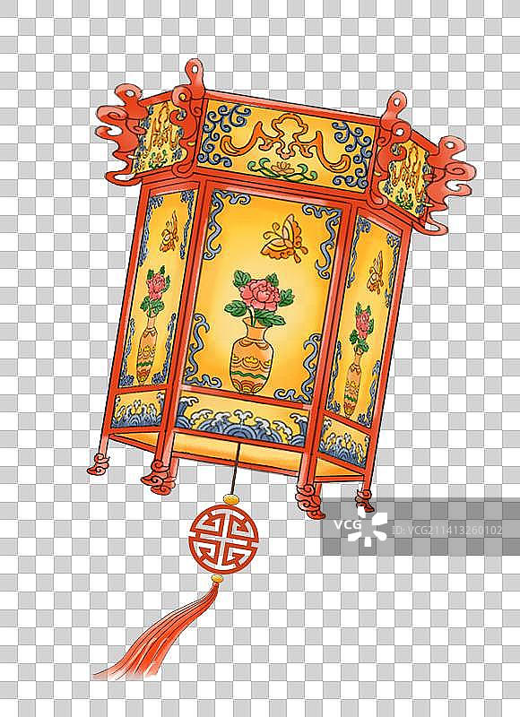 元宵节花灯六角灯笼喜庆插画图片素材