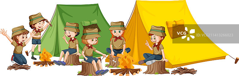 与童子军孩子们的户外露营图片素材
