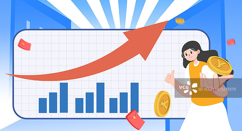 卡通手绘金融股票上涨下跌插画图片素材