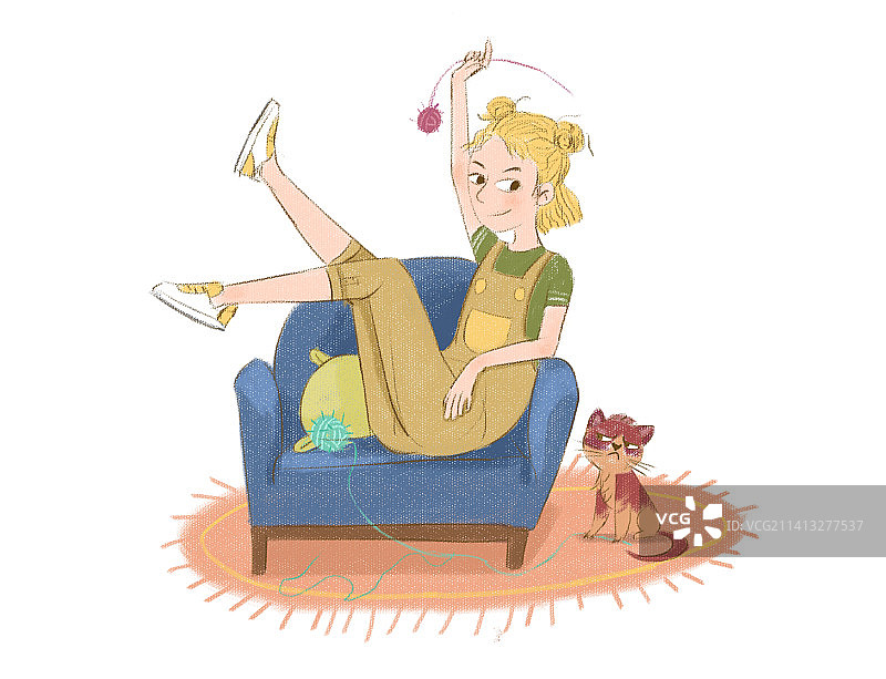 绘本插画女孩与猫图片素材