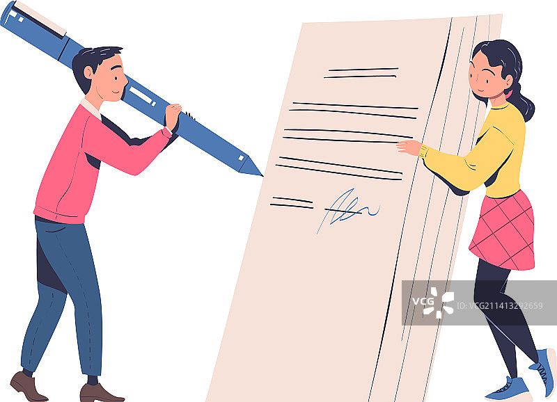 男人和女人拿着巨大的纸质文件图片素材