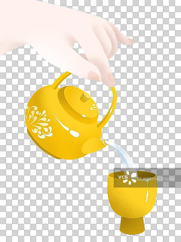 黄色茶具中式插画元素图片素材