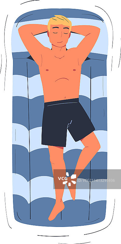 在游泳池里躺在充气床垫上的男人图片素材