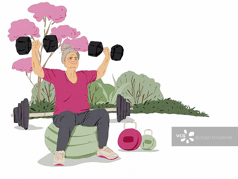 老年女子用哑铃做运动健身图片素材
