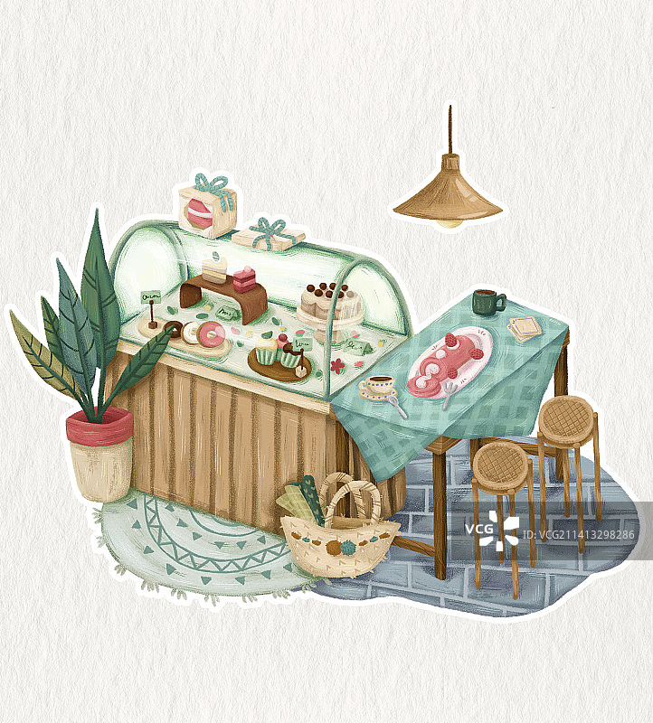 可爱咖啡甜品店图片素材