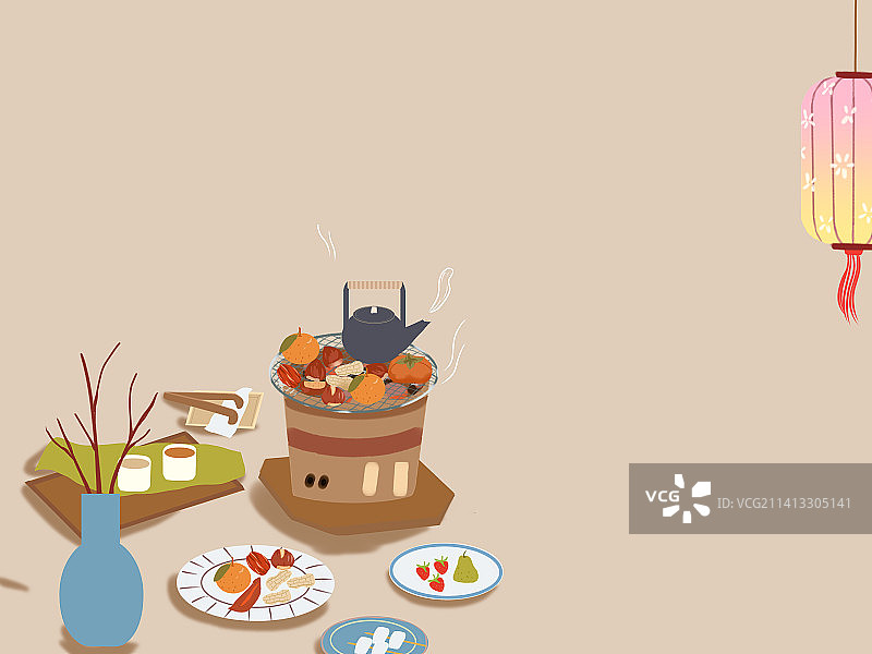 冬季围炉煮茶赏雪插画图片素材