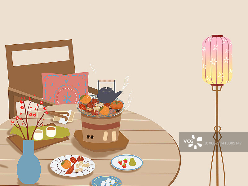 冬季围炉煮茶赏雪插画图片素材