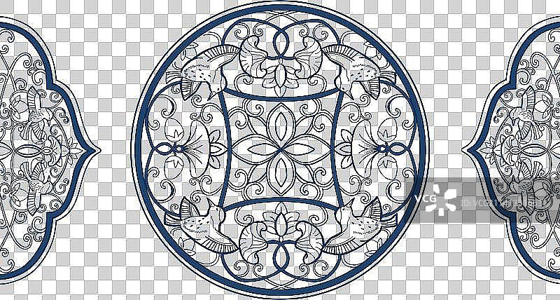 中华传统纹样装饰图案花纹圆形唐朝纹样国宝葡萄花鸟纹银香囊图片素材