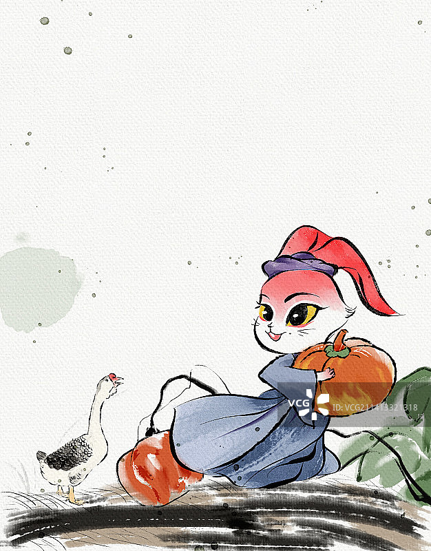 兔年水墨节气插画无字图片素材