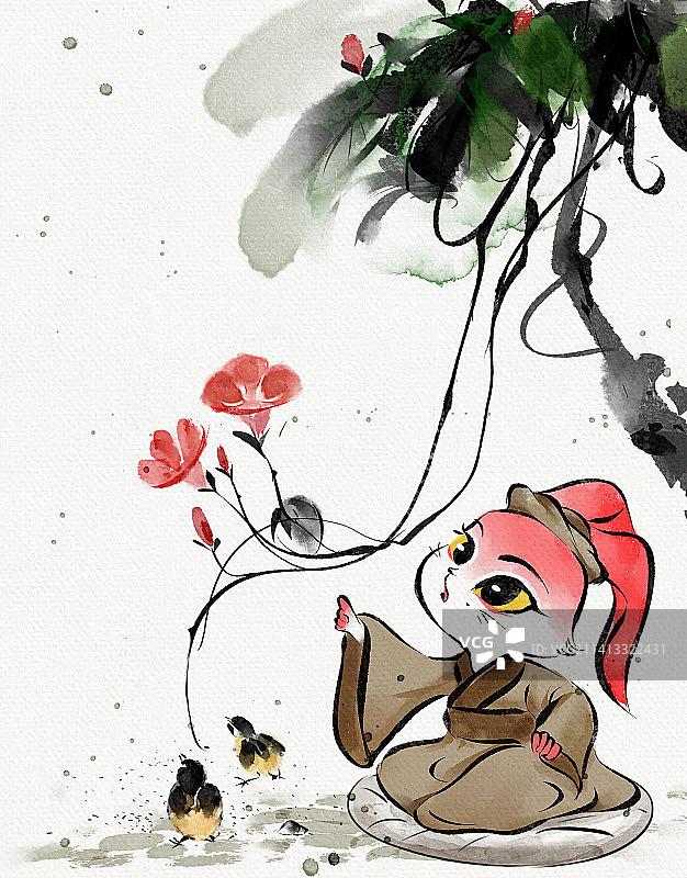 兔年水墨节气插画无字图片素材