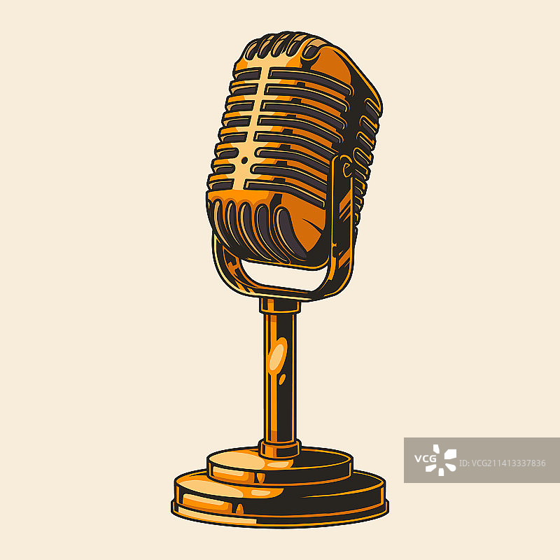 金色麦克风复古彩色标志图片素材
