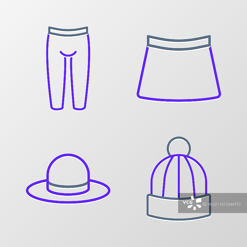 冬季帽子、男士裙子和绑腿图标组合图片素材
