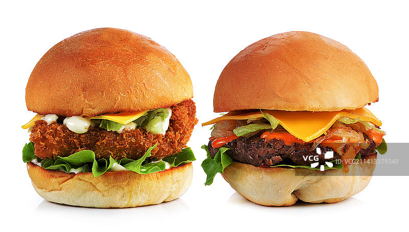 白色背景上的汉堡特写图片素材