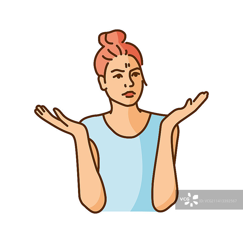 困惑的女性情绪彩色线条图片素材